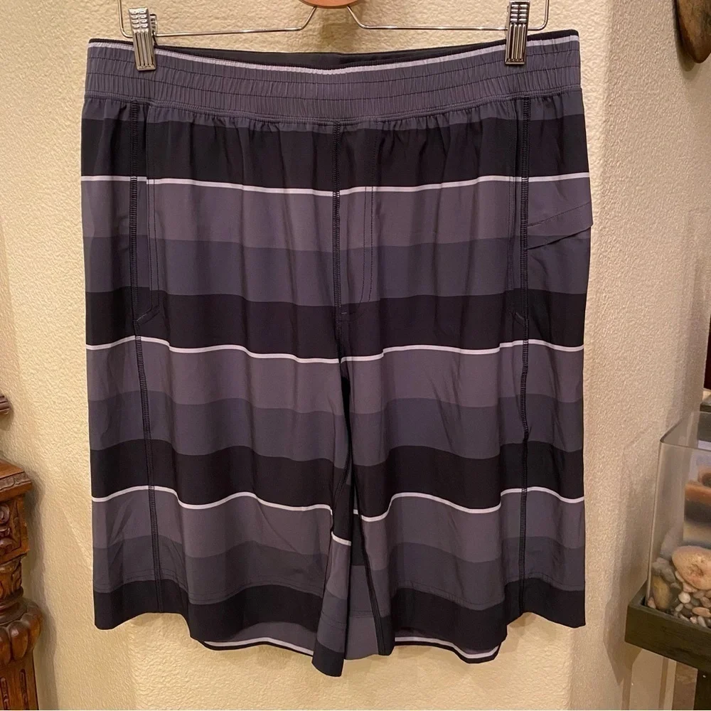 LULULEMON Men Gray Black Stripe Athletic Shorts Size XL